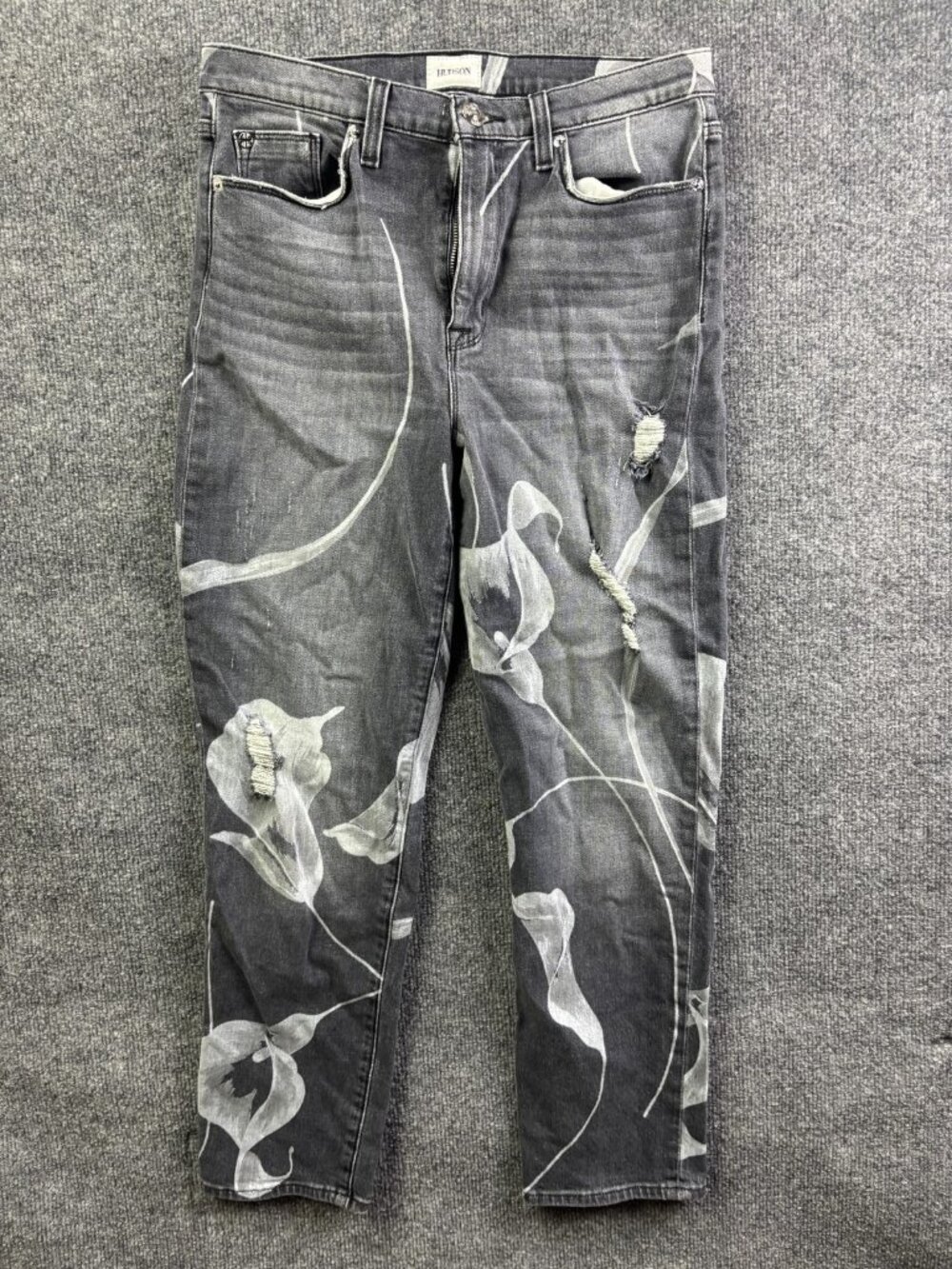 Hudson Zoey‎ Straight Crop Jeans Womens 28 Gray Dark Wash High Rise Floral 28x26